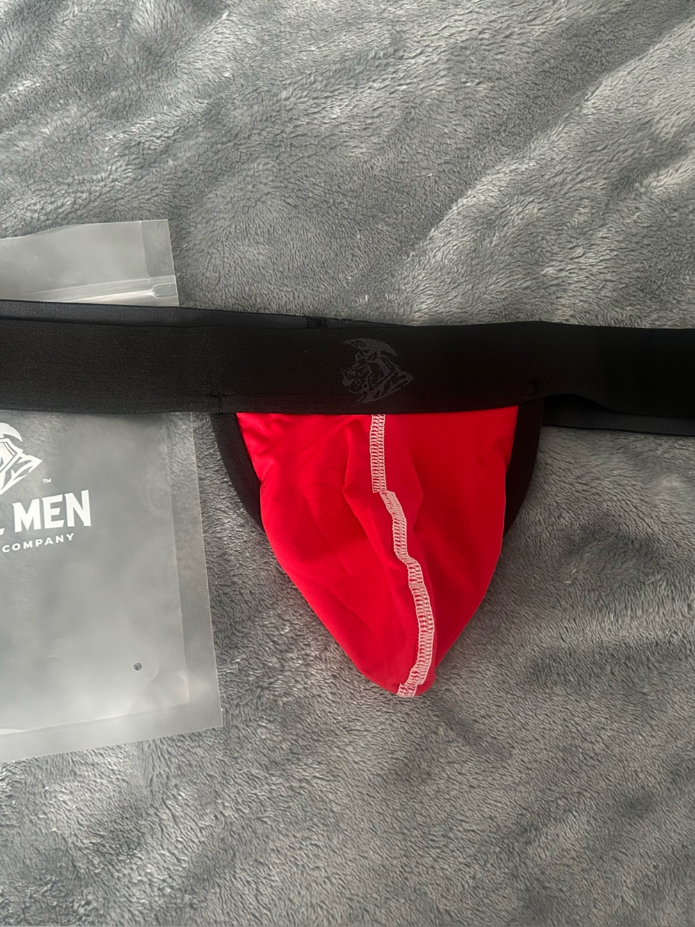 Real Men's apparel Red strapless jock with Black Waistband. Size Large B pouch